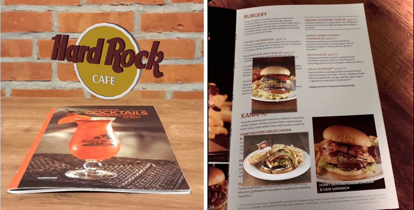 Augmented Reality in marketing activities of companies Hard Rock cafe ar menu