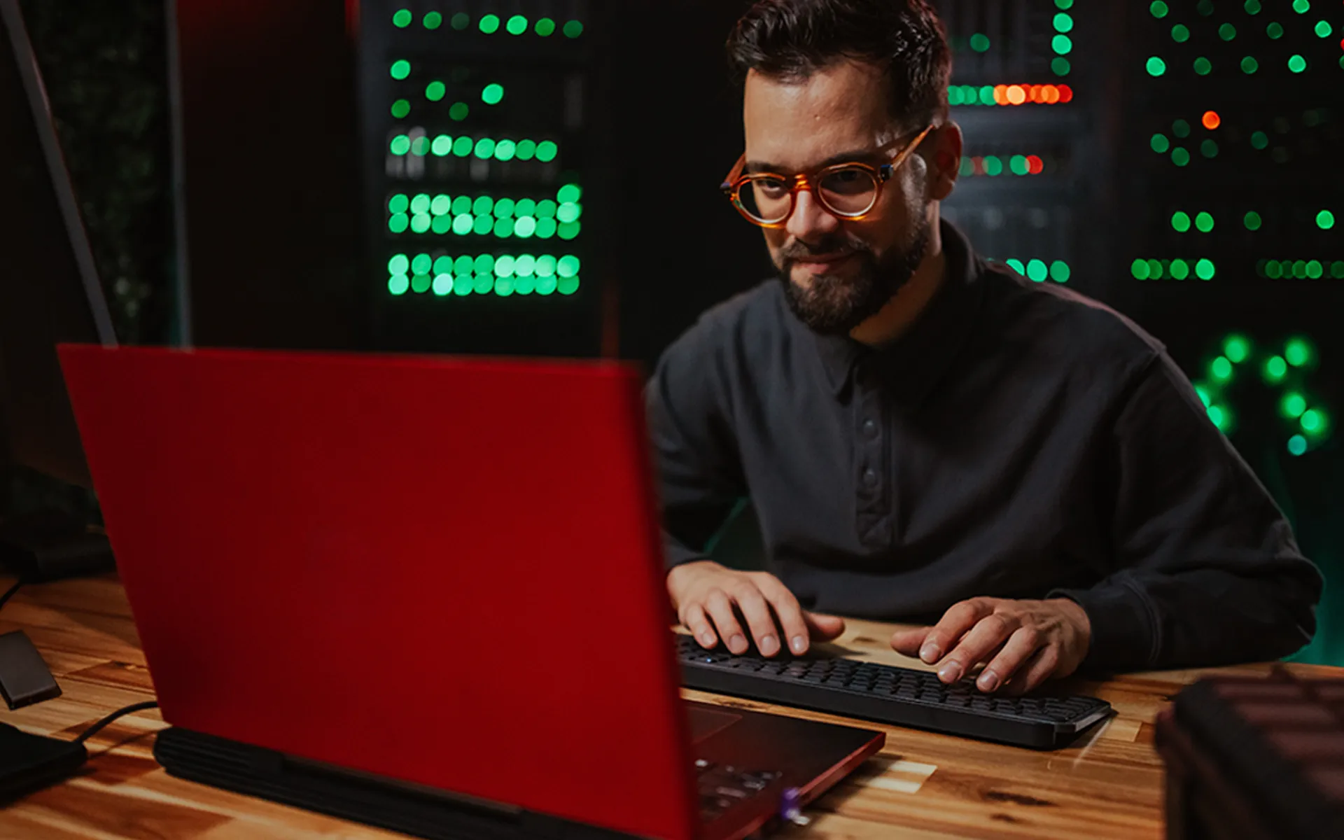 Man looking at laptop monitor
